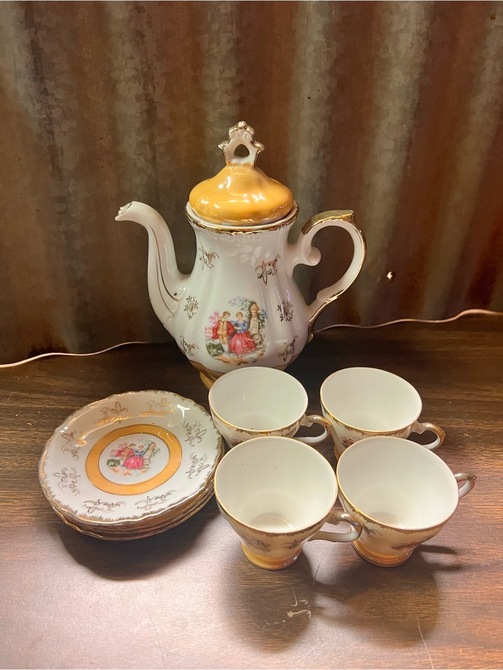 Vintage "Love Story" Fragonard Courting Couple Porcelain Tea Set